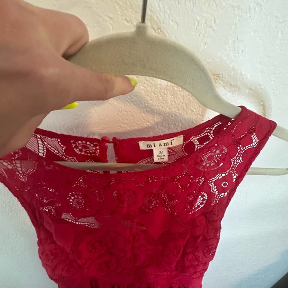 Red Lace Maxi Dress with Cut Out Back. Size Large - Picture 8 of 8